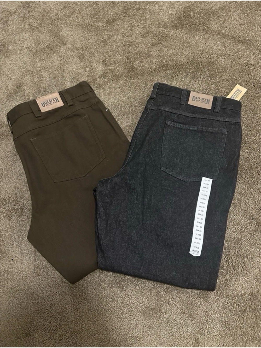 Duluth Trading Co Men’s Bundle 44x30 NWT Dark Jeans + Pre Owned Brown Jeans